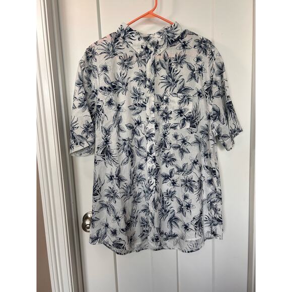 Onia Men's Floral Print Linen Button-Up Shirt Vacation White Blue Size‎ XXL - Picture 1 of 10